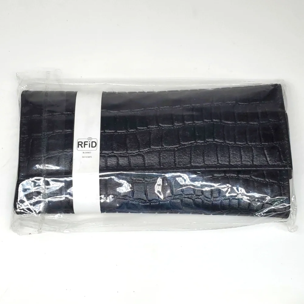 Newage Black Genuine Leather RFID Wallet Reptile Embossed NWT